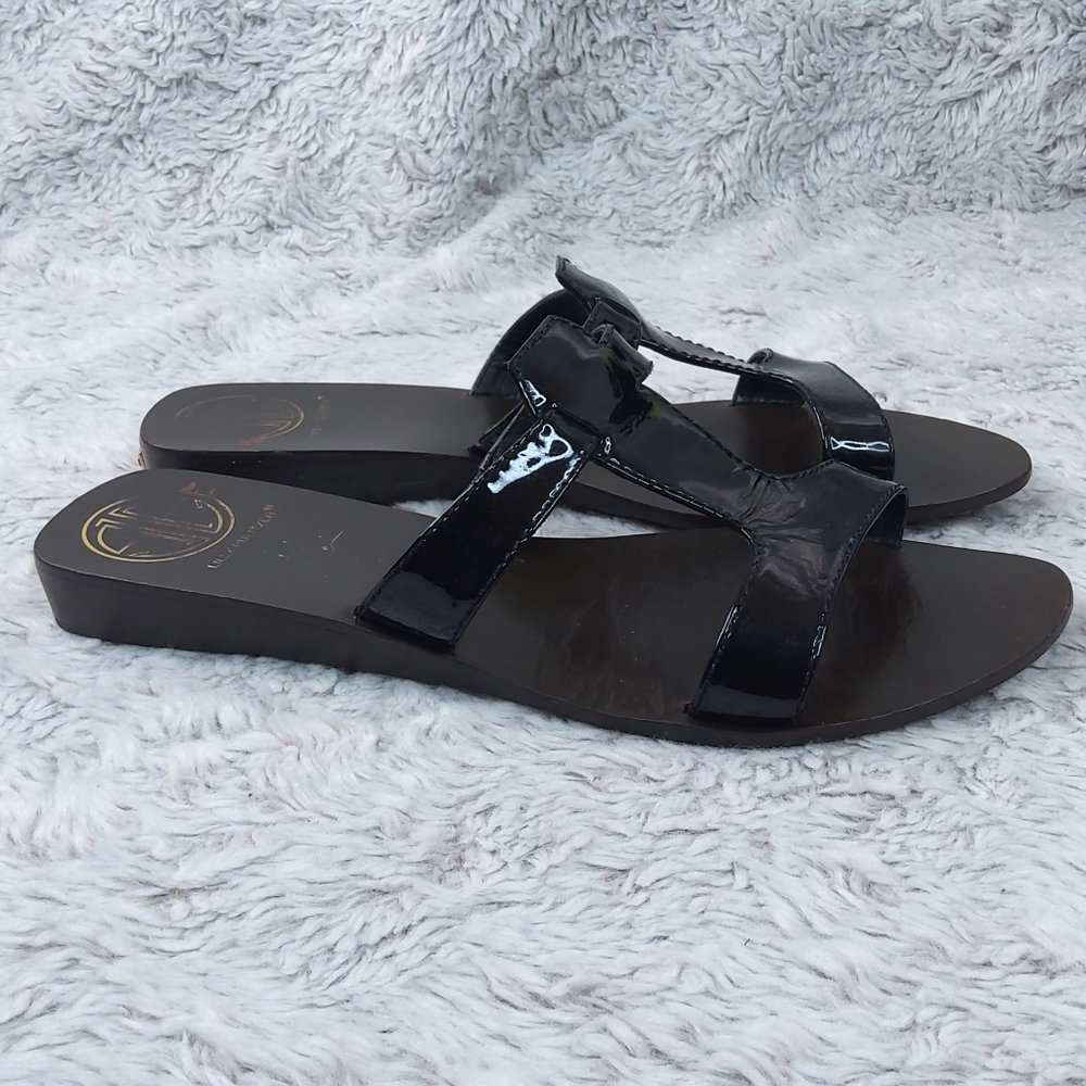 Lilly Pulitzer Via Palm Beach Black Leather Slip On Sandal Size 7